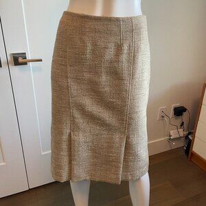 Planet Pleated Poly Cotton Blend Lined Midi Skirt in Tan Cream Sage Green Sz 8